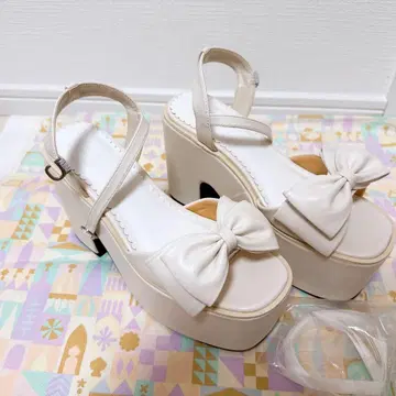 유메텐보 DearMyRose 리본 포함 통굽 샌들 화이트