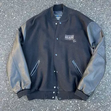 MEADE 바시티 자켓 블랙 울 가죽