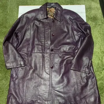 퍼플 가죽 코트 단추식