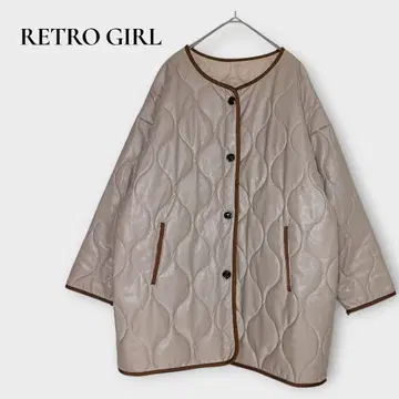 레트로걸 가죽 퀼트 파이핑 코트 인조 가죽 롱 베이지 F