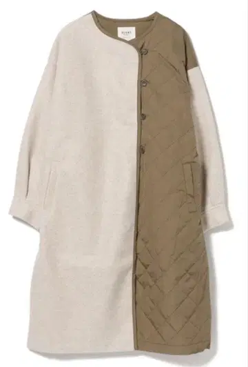 BEAMS HEART 퀼팅 코트 라이트 베이지 x 그린 여성용