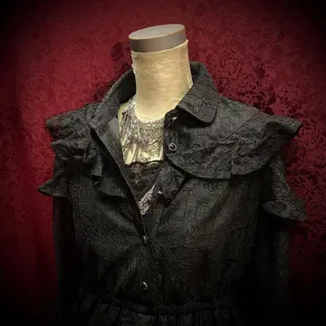 고딕 블랙 레이스 롱 원피스 프릴 v넥 아카이브 펑크 ozz풍