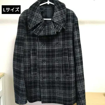 글로벌 워크 남성용 블랙 화이트 체크 무늬 코트 L 사이즈