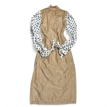 [ YOHEI OHNO ] 새상품급 롱 원피스 셔츠 도트 하이넥 베이지