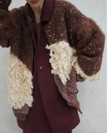 UND MIX YARN PATCHWORK KNIT CARDIGAN