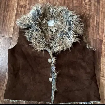 캐나다제 빈티지 에코 퍼 인조 가죽 베스트 네이비 콘초 90s