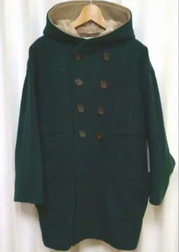 SRIC 후드 부착 울 코트 미들 기장 다크 그린 일본제 스릭