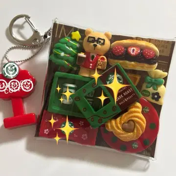 가챠 파우치 곰돌이 카페 크리스마스 레드