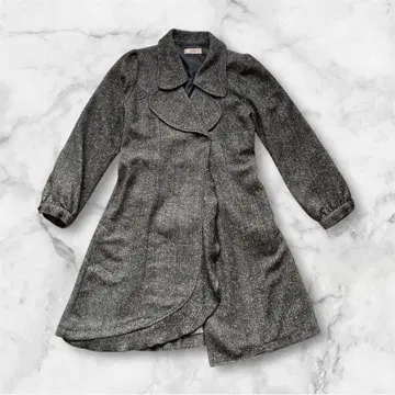 axes femme 트위드 그레이 롱 코트 리본