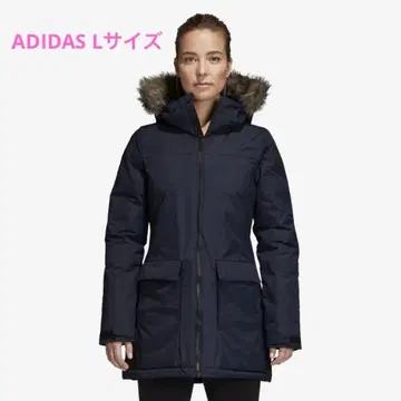ADIDAS 아디다스 네이비 퍼 후드 롱 다운 자켓