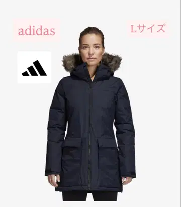ADIDAS 아디다스 네이비 퍼 후드 롱 다운 자켓