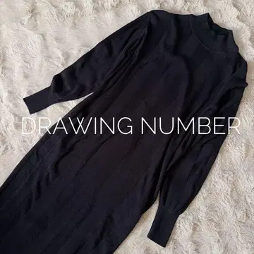 드로잉 넘버즈 네이비 니트 롱 원피스 리브 스트라이프