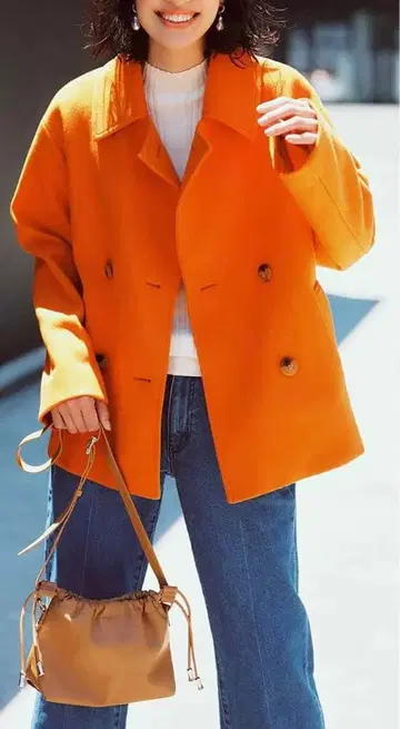 새상품 IEDIT 오렌지 울 피 코트 더블 브레스트