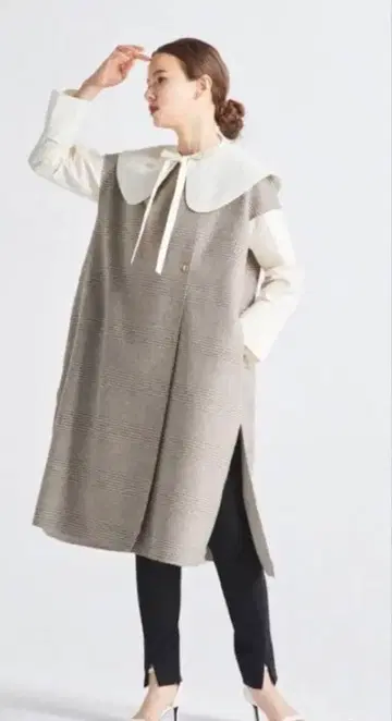 yori 체크 롱베스트 브라운