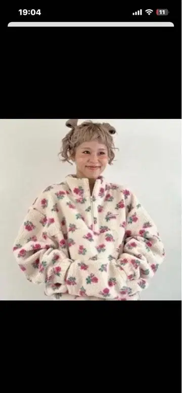 ayano 시마무라 꽃무늬 플리스 자켓 하프 지퍼