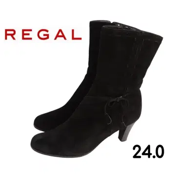 REGAL 스웨이드 부츠 지퍼 스티치 리본 블랙 24.0