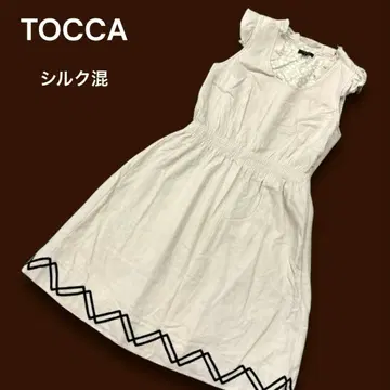 토카 울 실크 혼방 슬리브리스 원피스 프릴 허리 개더 S