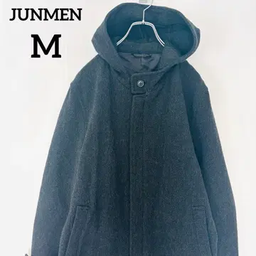 [ 준맨 ] 롱 코트 사이드 포켓 부착 후드 부착 블랙 M 사이즈