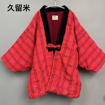 일본제 쿠루메 한텐 KUWANO 도테라 빨간색 짱짱코 체크 한텐