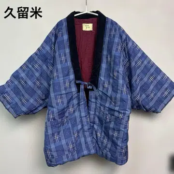 일본제 쿠루메 한텐 KUWANO 도테라 파랑 짱짱코 체크 한텐