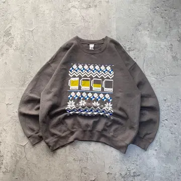 길단 USA 구제 의류 맥주 아트 프린트 맨투맨 트레이닝복 XL