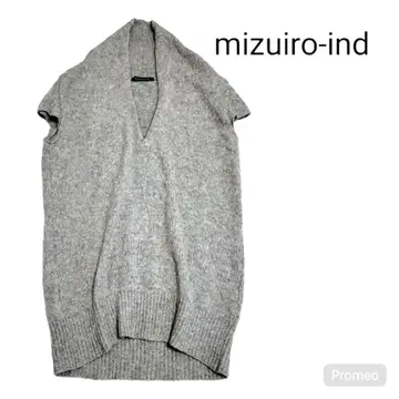 미즈이로 인드 그레이 V넥 니트 베스트 튜닉 울 혼방 일본제