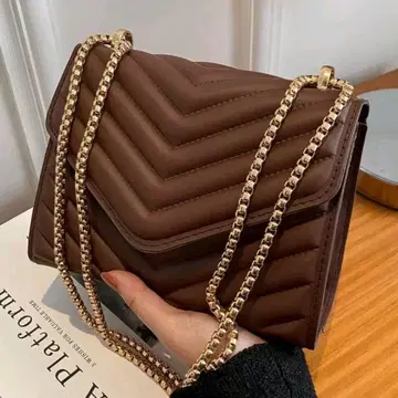 브라운 체인 숄더백 캐주얼 엘레강트 심플 컴팩트