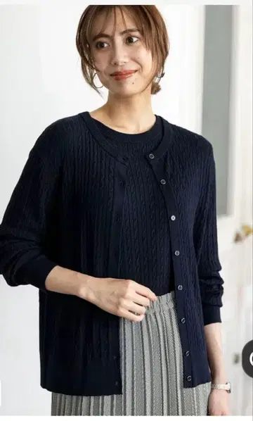 ANYSIS 케이블 니트 가디건 네이비