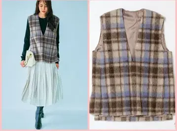 roughlow 샤기 울 체크 베스트