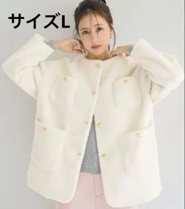 coca(코카) 푸들 보아 금장 버튼 노카라 코트 사이즈 L