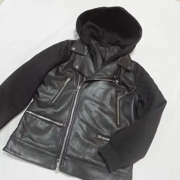 새상품급 ZARA 더블 라이더 자켓 후드 부착 블랙 M