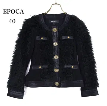 EPOCA 에포카 노카라 자켓 인조 모피 니트 절개 블랙