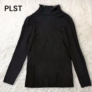 플라스테 터틀넥 리브 니트 티셔츠 상의 코튼 혼방 블랙 M