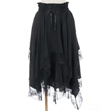 axes femme VTG풍 새틴 언밸런스 스커트 블랙