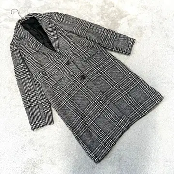 새상품급 (L) 체크 무늬 체스터 코트 그레이 아우터