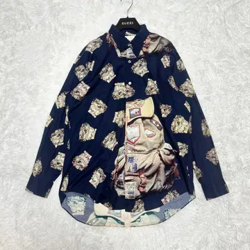 레어 Paul smith 백팩 프린트 셔츠 패턴 네이비 L