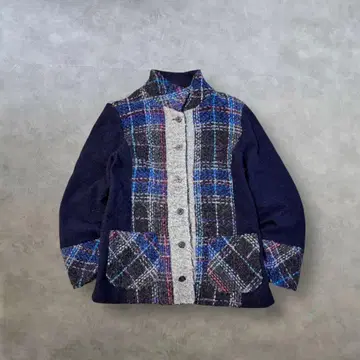 이탈리아 원단 모헤어 혼방 스탠드 카라 자켓 체크 42 개성 고급