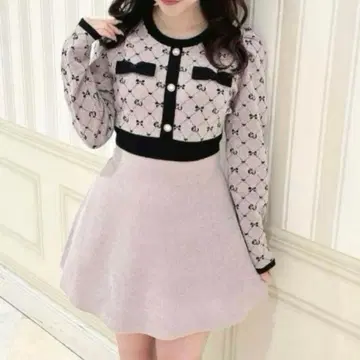 evelyn 에블린 모노그램 니트 OP 니트 원피스 핑크