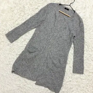 INED 니트 가디건 롱 기장 프론트 오픈 모 소재 캐주얼 그레이