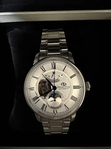 Orient Star 자동 와인딩 시계 스켈레톤 백 문 페이스