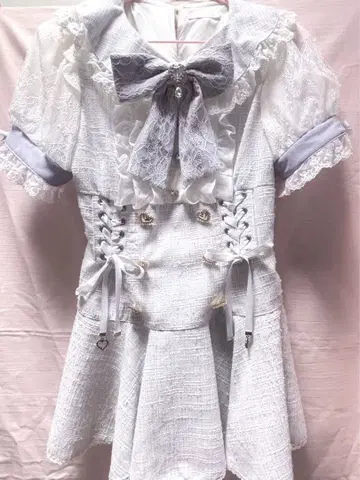 [ LIZLISA ] 메시지 리본 트위드 셋업 (스카이블루)