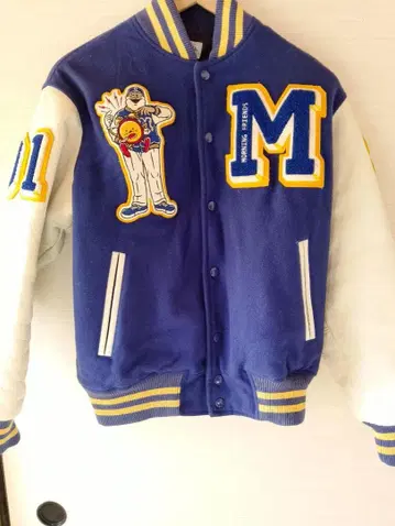 Morning Friends 바시티 자켓 파랑 화이트