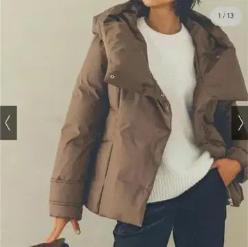 빅 칼라 후디드 다운 자켓 카키 브라운 S