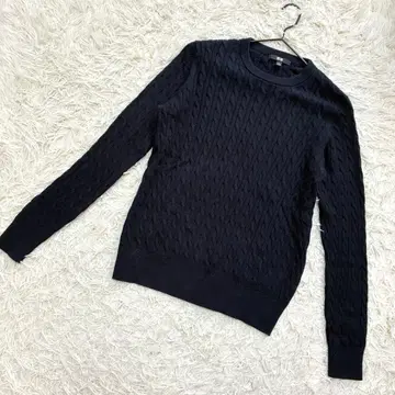 유니클로 고품질 케이블 짜임 니트 풀오버 크루넥 네이비 (L)
