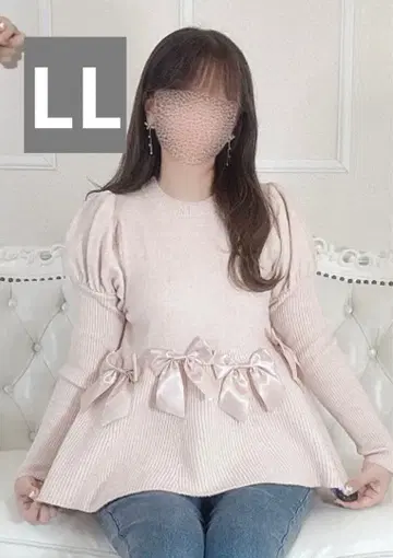 새상품 시마무라 maki 리본 포함 페플럼 니트 스웨터 핑크 LL