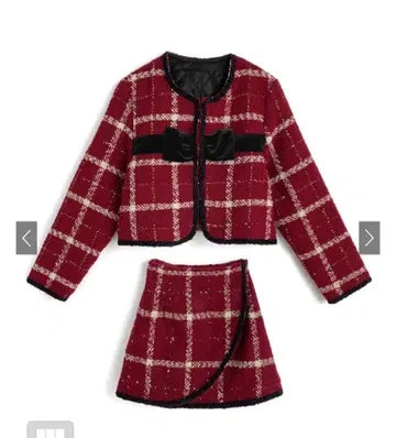 선착순 새상품 트위드 체크 무늬 리본 자켓 x 미니 스커트 셋업