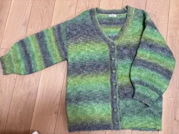 EVRIS 그린 계열 스트라이프 니트 가디건