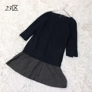 23KU 니주우산쿠 미니 원피스 S 긴팔 실크 혼방 네이비 계열 고급