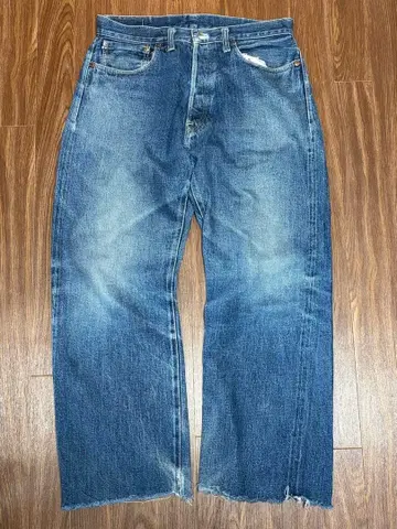 DENIME 스트레이트 데님 블루 프린지 밑단