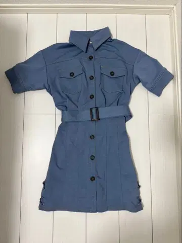 CECIL McBEE 블루 버튼 셔츠 반팔